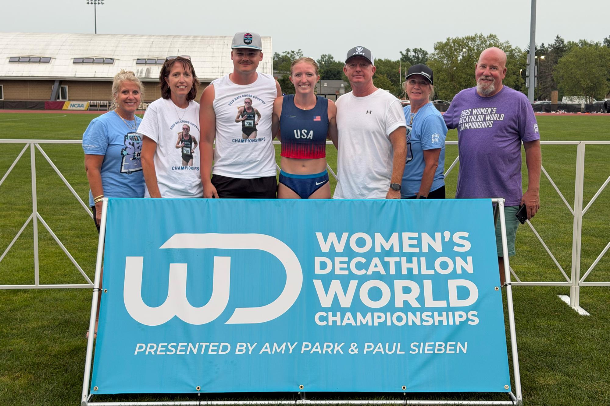 Straus and her family at the Women's Decathlon World Championships in Oberlin, Ohio